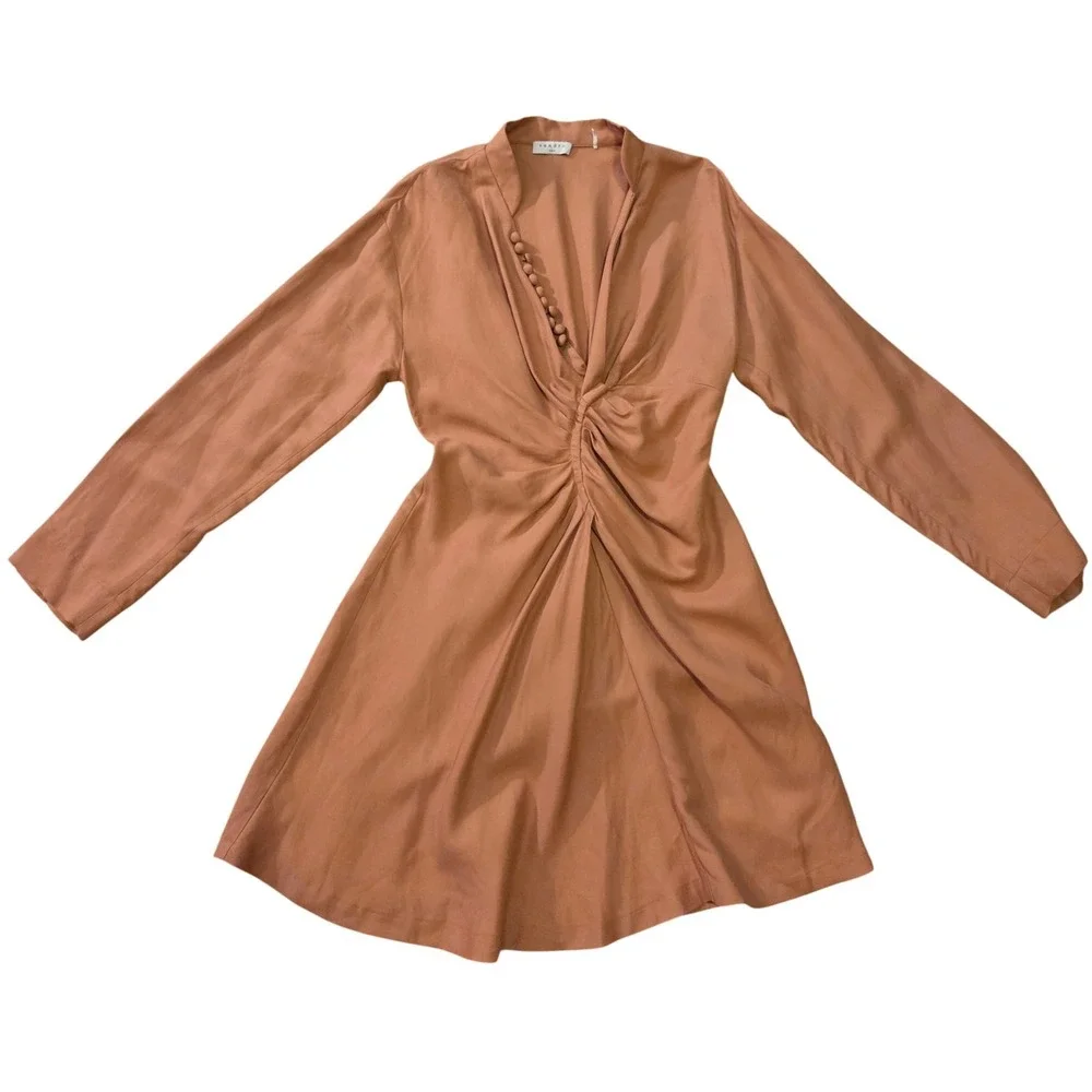 Sandro Amaria Cross-Over Neckline Dress, Camel, Caramel, Fall, Sz FR 36/US S - Picture 7 of 15